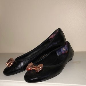 Ted Baker Black Flats with Rosegold Bow